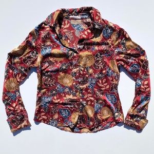 100% silk Multi-color Floral Paisley Long Sleeve Top, Blouse Women's Small Boho